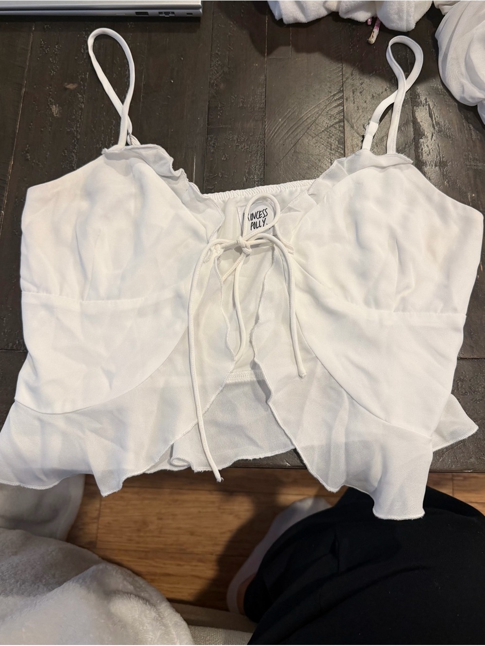 Princess Polly White Ruffle Tie-Front Camisole